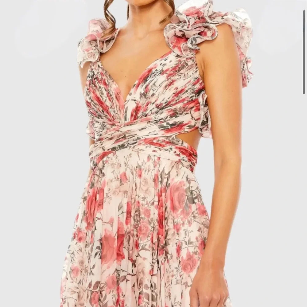 Mac Duggal Pink Floral Rose Cut-Out Chiffon Gown STUNNING! - Picture 3 of 11